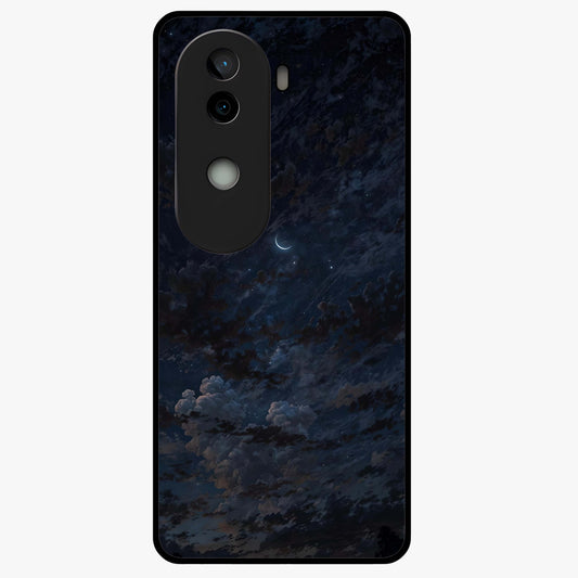 Lunar Veil Silence Glass Case showing flat back view with mystical moon veil artwork and glossy glass finish.