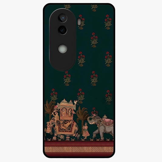 Macmerise Glass Case showing flat back view with stylish modern artwork and glossy glass finish.