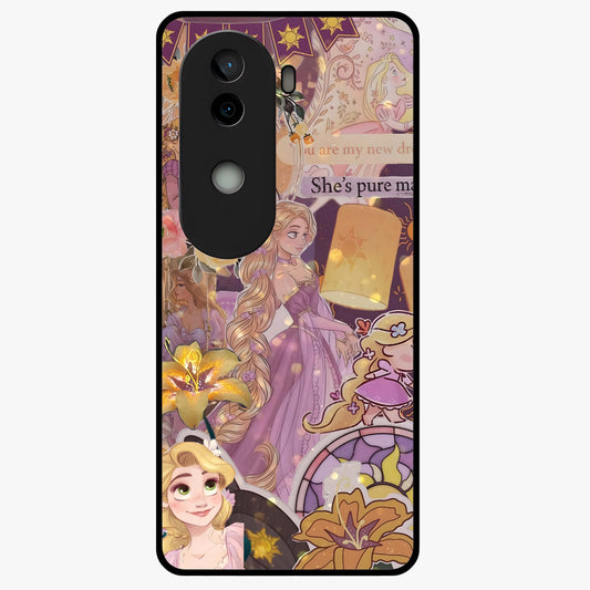 Magical Tangled Dream Glass Case showing flat back view with dreamy tangled artwork and glossy glass finish.