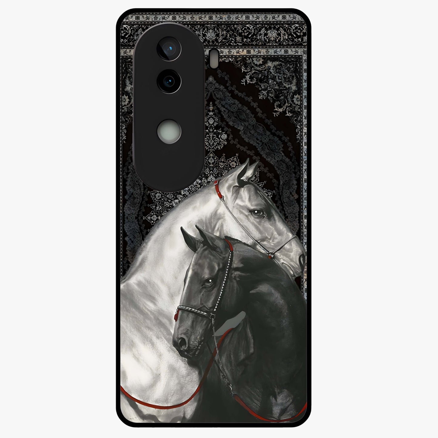 Majestic Ride Legacy Glass Case showing flat back view with powerful automotive inspired artwork and glossy glass finish.