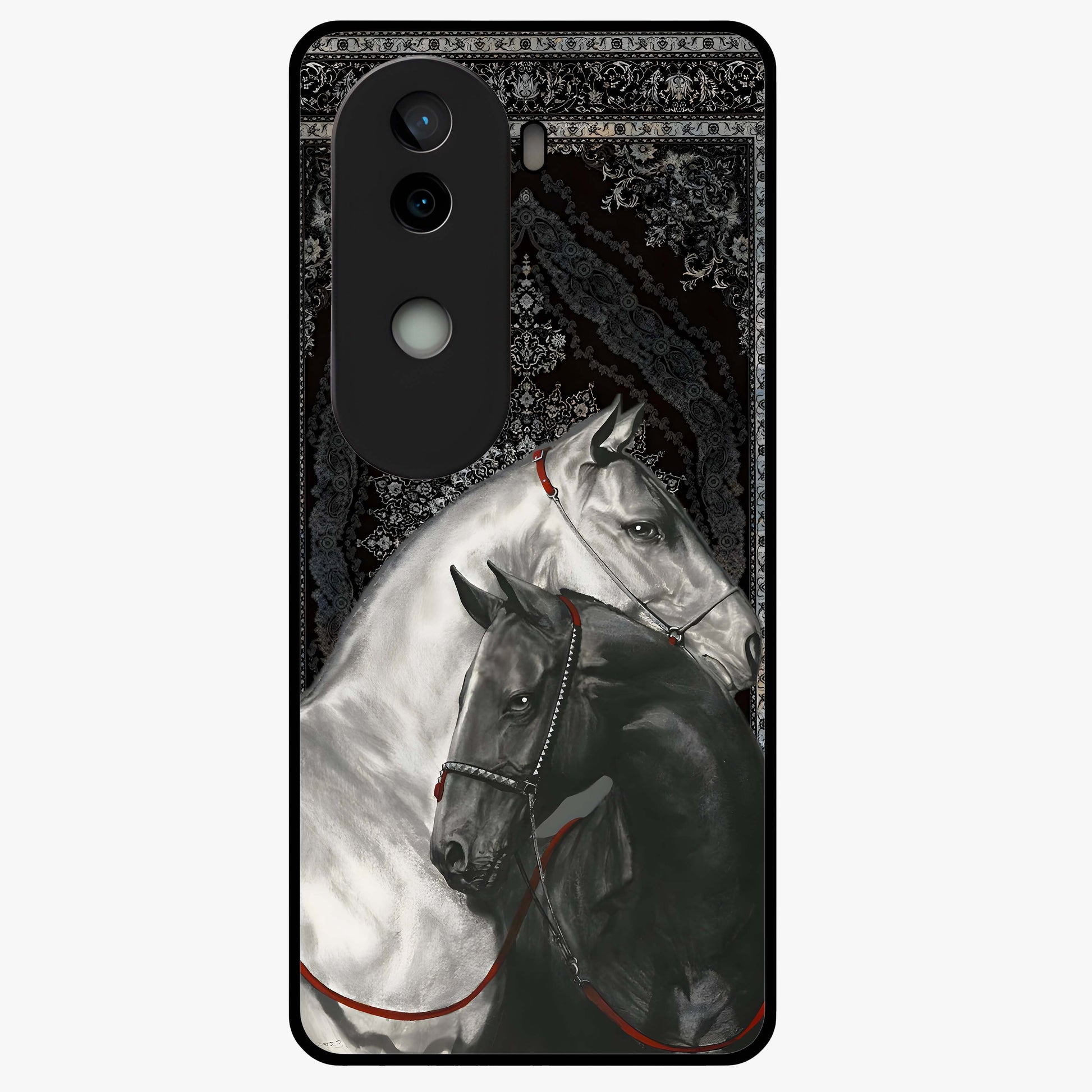 Majestic Ride Legacy Glass Case showing flat back view with powerful automotive inspired artwork and glossy glass finish.