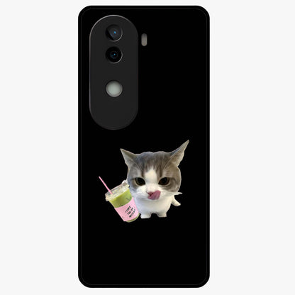 Matcha Cat Style Glass Case showing flat back view with cute matcha themed cat artwork and glossy glass finish.
