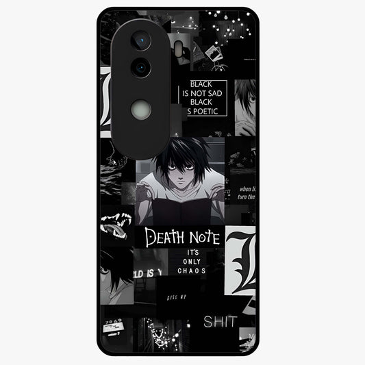 Midnight Chaos Mind Glass Case showing flat back view with abstract dark themed artwork and glossy glass finish.