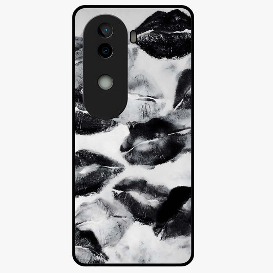 Midnight Kiss Marks Glass Case showing flat back view with lipstick kiss mark artwork and glossy glass finish.