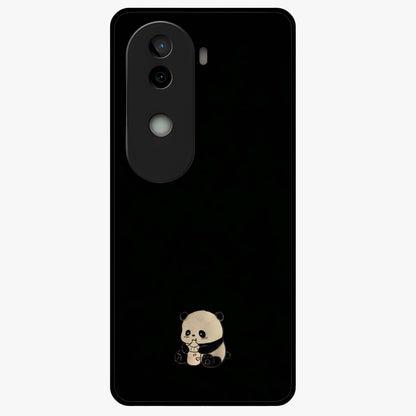 Midnight Panda Love Glass Case showing flat back view with cute panda themed artwork and glossy glass finish.