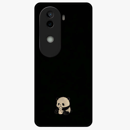 Midnight Panda Love Glass Case showing flat back view with cute panda themed artwork and glossy glass finish.