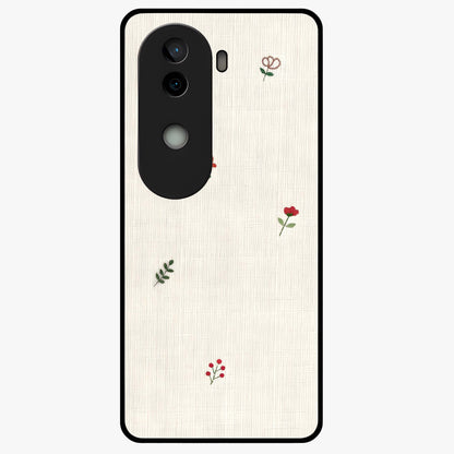 Minimal Petal Whispers Glass Case showing flat back view with soft minimal floral artwork and glossy glass finish.