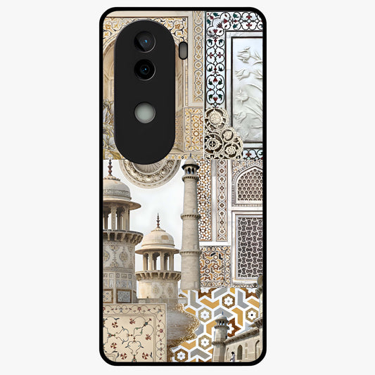 Mughal Marble Legacy Glass Case showing flat back view with intricate Mughal inspired marble pattern and glossy glass finish.