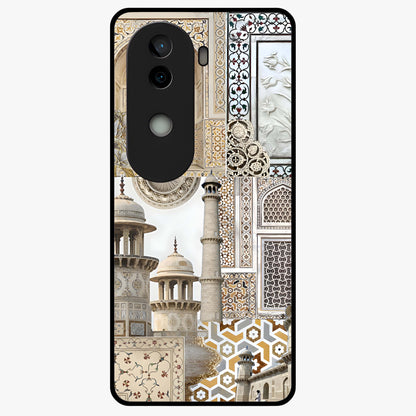 Mughal Marble Legacy Glass Case showing flat back view with intricate Mughal inspired marble pattern and glossy glass finish.