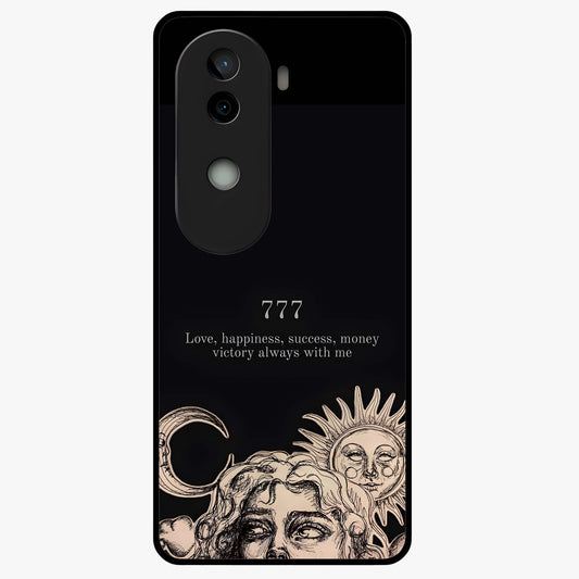 Mystic Victory Aura Glass Case showing flat back view with victory symbol artwork and glossy glass finish.