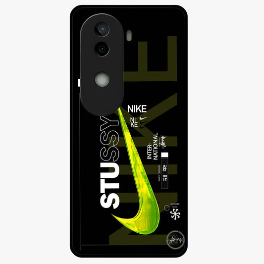 Neon Street Edition Glass Case showing flat back view with neon street style artwork and glossy glass finish.