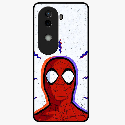 Omg Spiderman Glass Case showing flat back view with bold superhero inspired artwork and glossy glass finish.