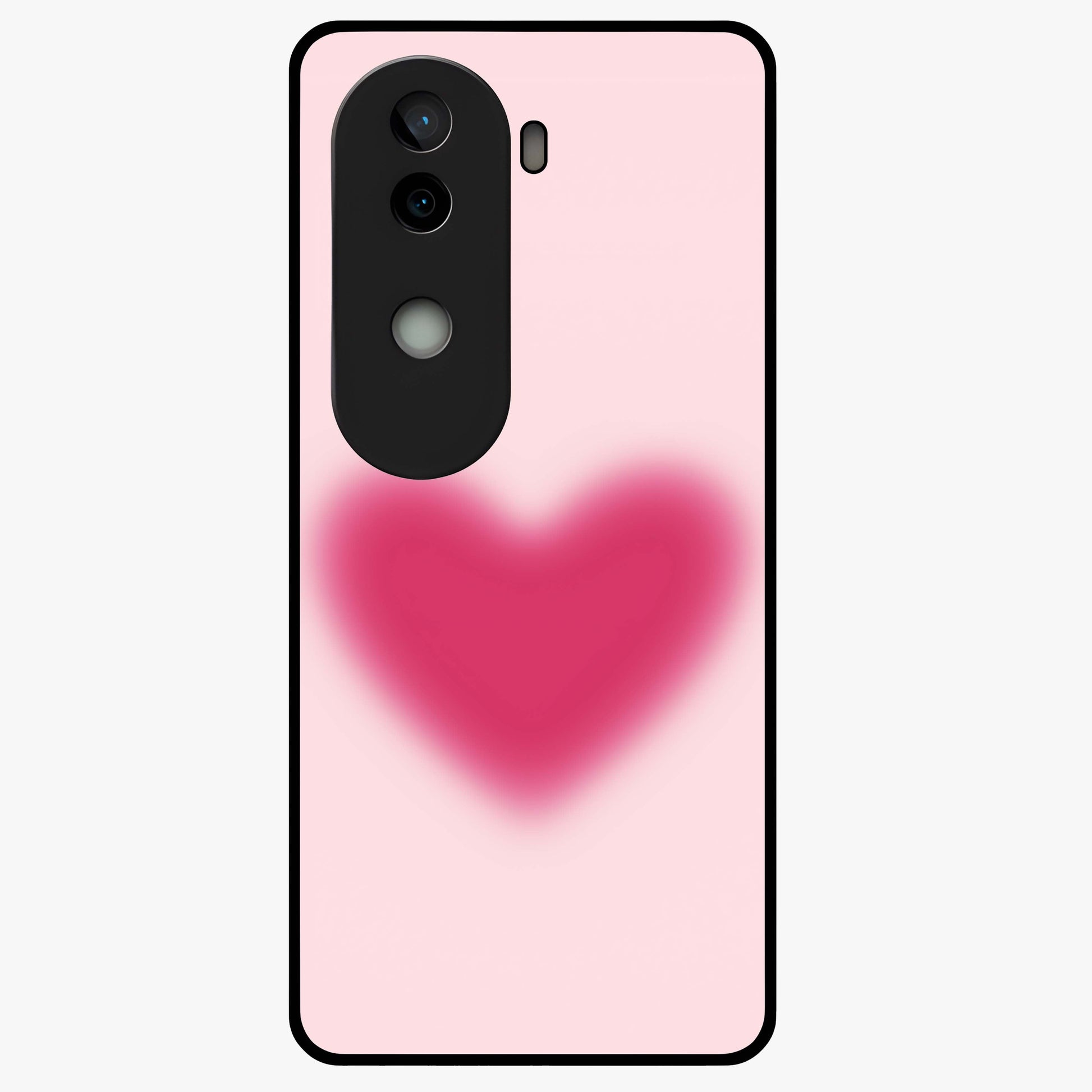Pink Aura Heart Glass Case showing flat back view with glowing heart artwork and glossy glass finish.