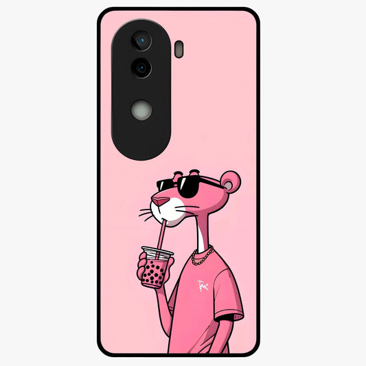 Pink Panther Glass Case showing flat back view with iconic pink panther artwork and glossy glass finish.