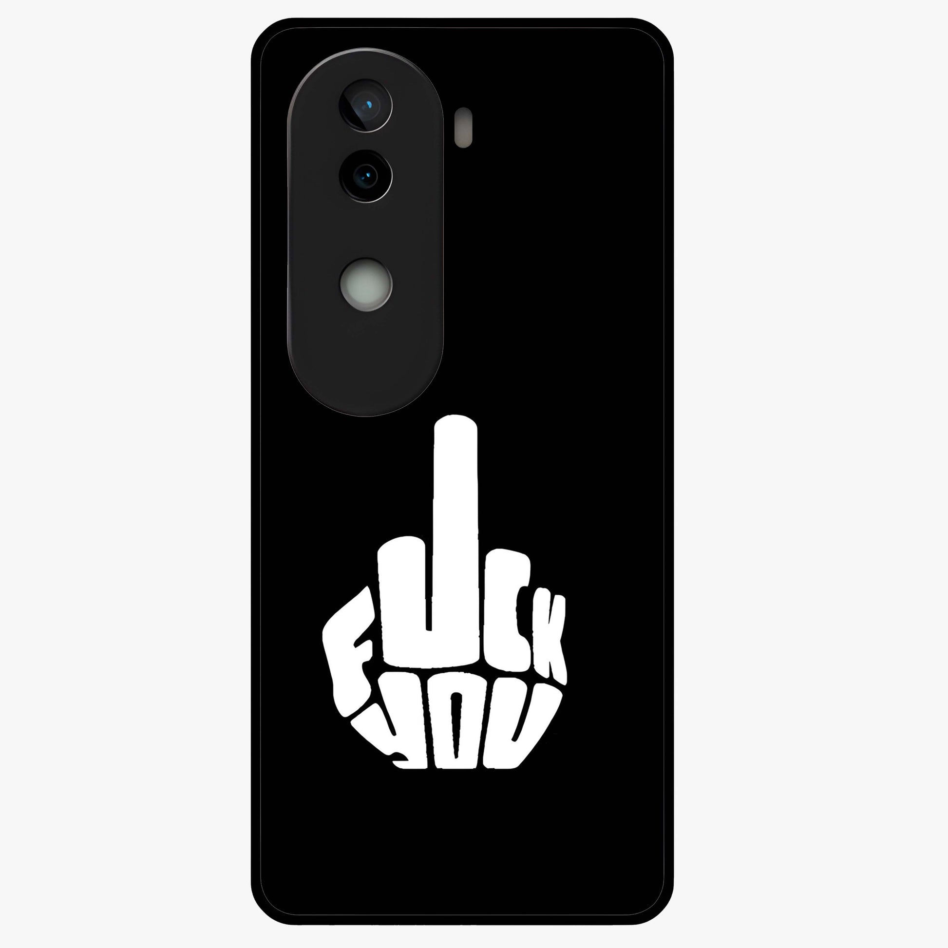 Rebel Mode On Glass Case showing flat back view with bold rebellious typography artwork and glossy glass finish.