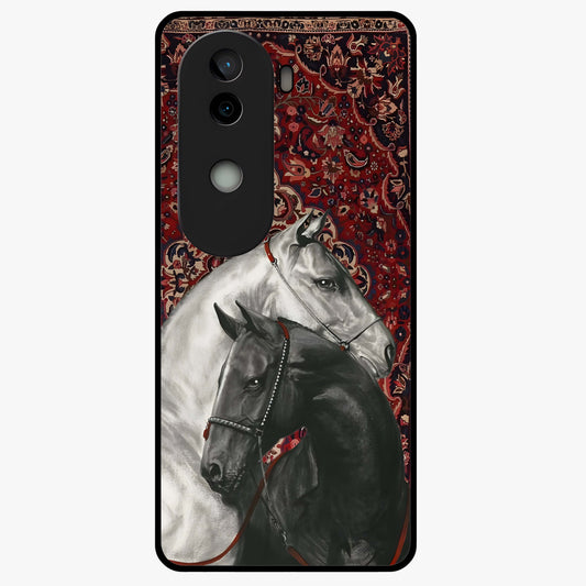Regal Stallion Tapestry Glass Case showing flat back view with majestic horse tapestry artwork and glossy glass finish.