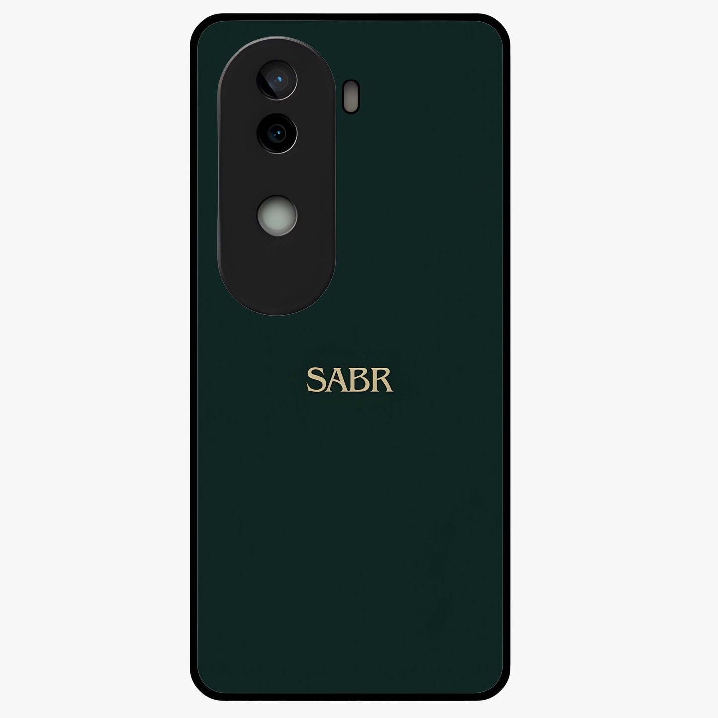 Sabr Minimal Patience Glass Case showing flat back view with minimalist typography artwork and glossy glass finish.
