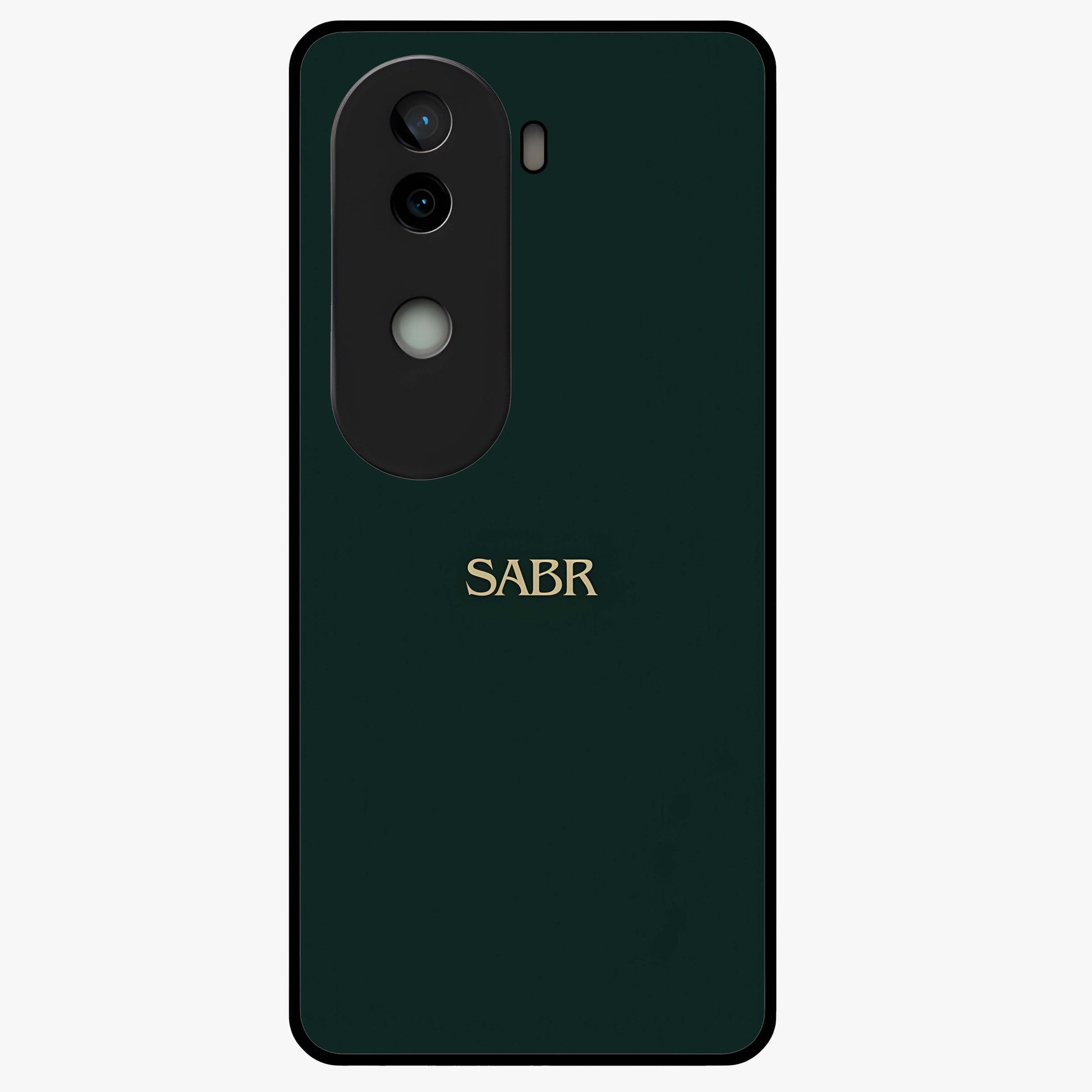 Sabr Minimal Patience Glass Case showing flat back view with minimalist typography artwork and glossy glass finish.