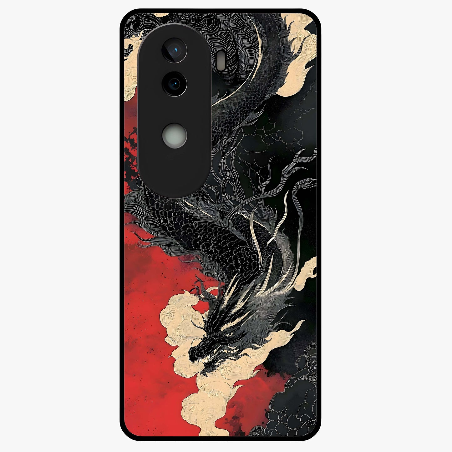 Shadow Dragon Fury Glass Case showing flat back view with fierce dragon artwork and glossy glass finish.