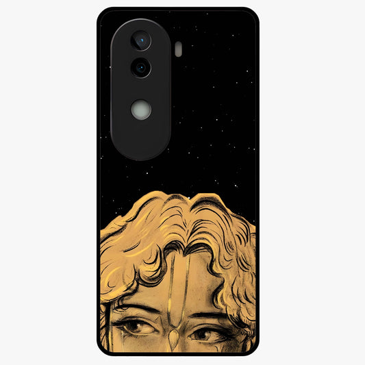 Shri Krishna Art Glass Case showing flat back view with devotional Krishna artwork and glossy glass finish.