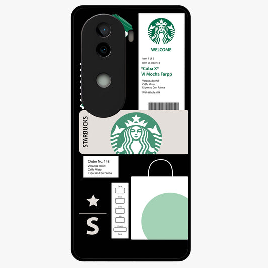 Starbucks Mocha Glass Case showing flat back view with coffee inspired artwork and glossy glass finish.