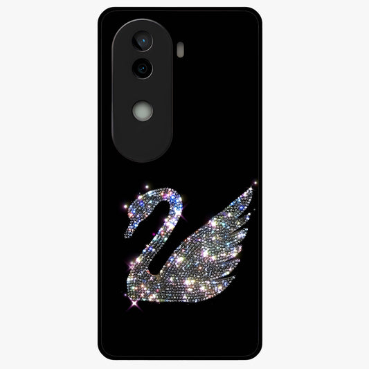 Starlit Swan Grace Glass Case showing flat back view with graceful swan artwork under starry sky and glossy glass finish.