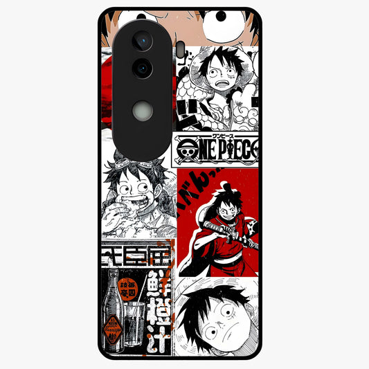 Strawhat Chaos Panels Glass Case showing flat back view with anime inspired chaos panel artwork and glossy glass finish.