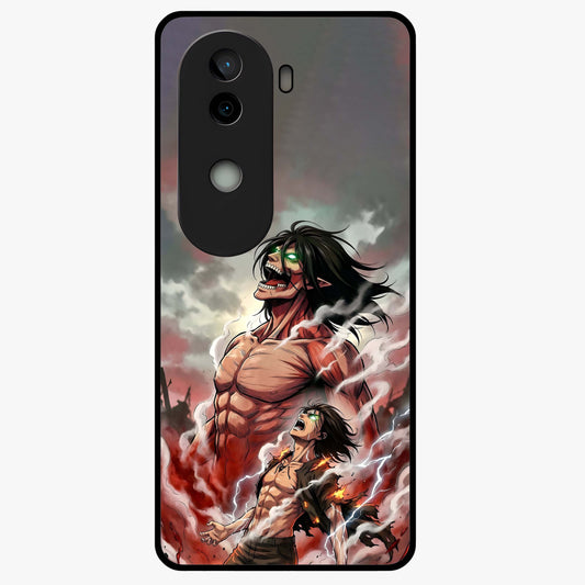 Titan Awakening Fury Glass Case showing flat back view with powerful titan inspired artwork and glossy glass finish.