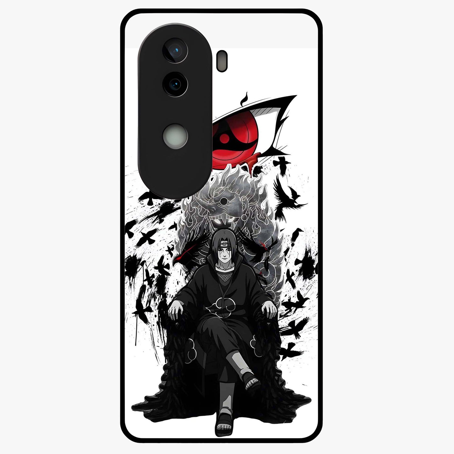 Uchiha Shadow Throne Glass Case showing flat back view with cosmic underwater themed artwork and glossy glass finish.