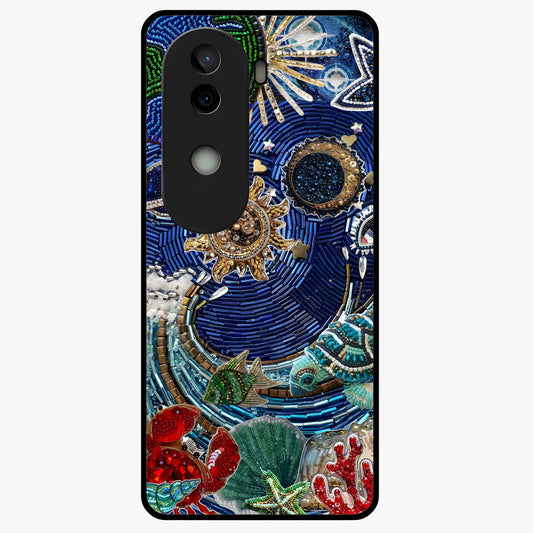 Universe Underwater Spark Glass Case showing flat back view with cosmic underwater themed artwork and glossy glass finish.