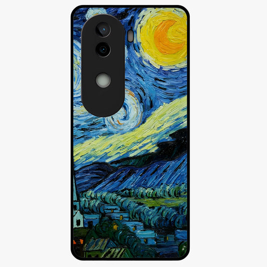 Van Gogh Art Glass Case showing flat back view with classic painterly artwork inspired by Van Gogh style and glossy glass finish.