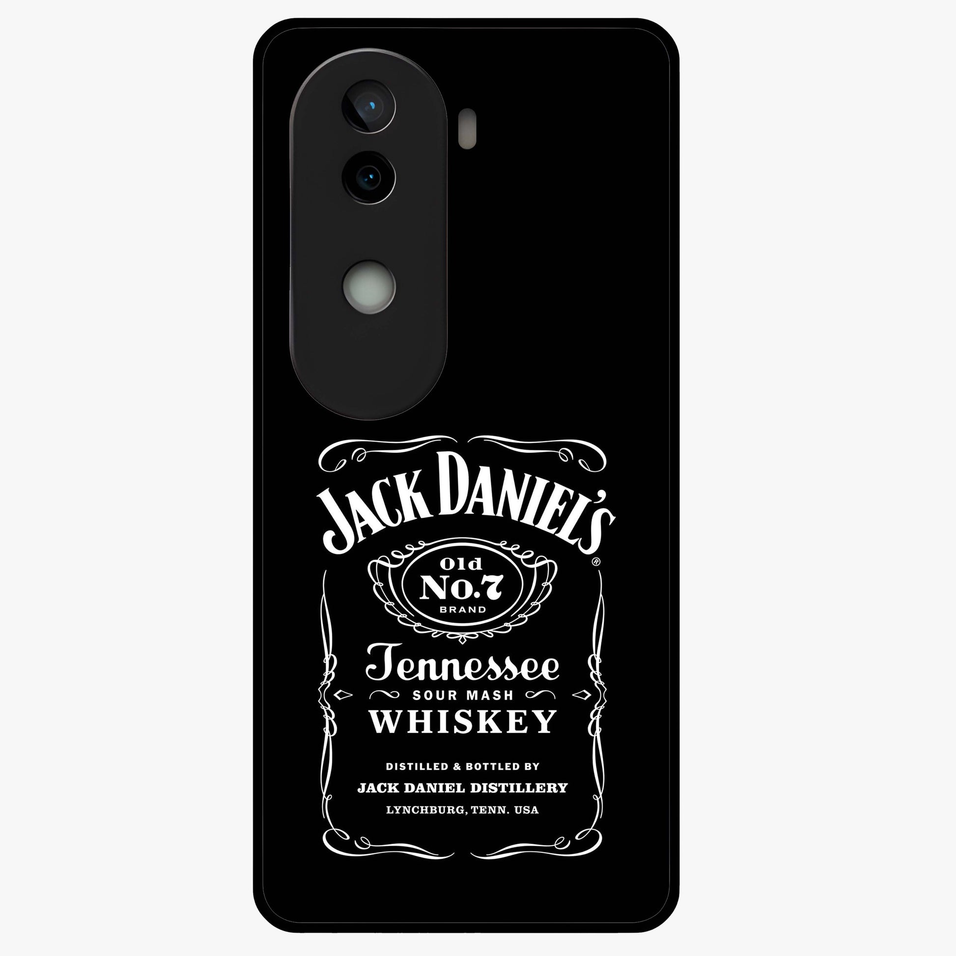 Vintage Whiskey Heritage Glass Case showing flat back view with classic whiskey inspired artwork and glossy glass finish.