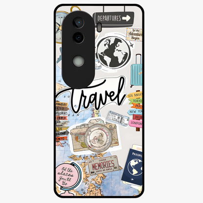 Wanderlust Journal Glass Case showing flat back view with travel inspired artwork and glossy glass finish.