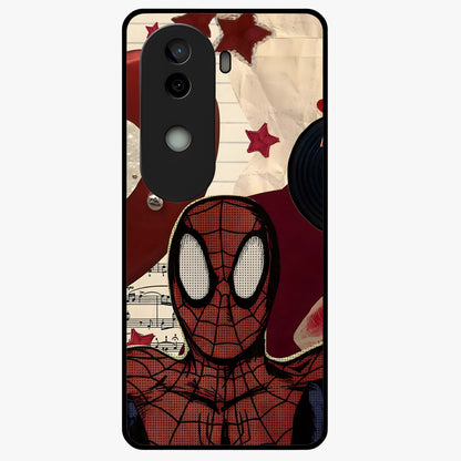Web Warrior Vibes Glass Case showing flat back view with superhero inspired web themed artwork and glossy glass finish.