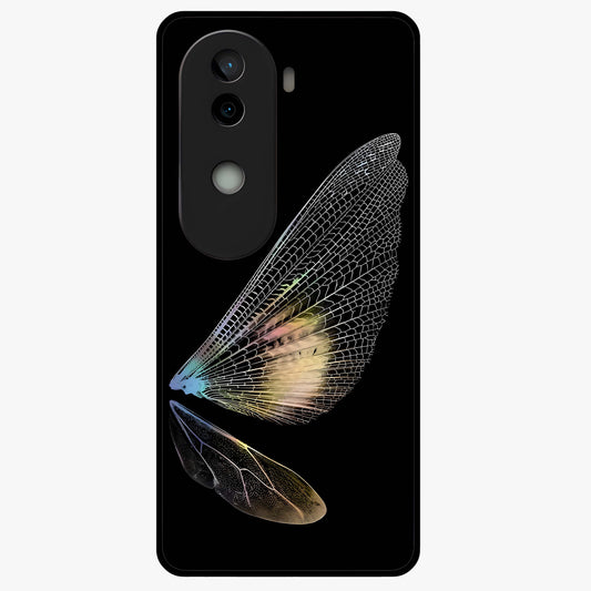 Whispers Of Wings Glass Case showing flat back view with graceful wing inspired artwork and glossy glass finish.