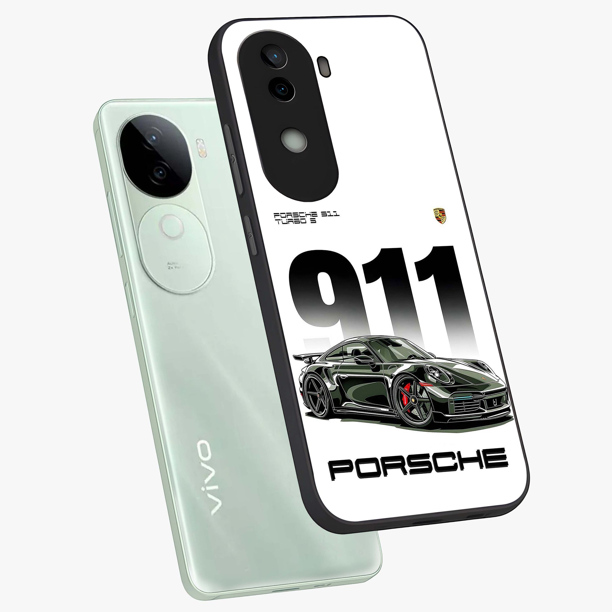 911 Turbo Dominance Glass Case displayed in premium angled mockup highlighting sporty car illustration and sleek glass surface.