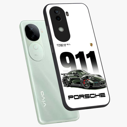 911 Turbo Dominance Glass Case displayed in premium angled mockup highlighting sporty car illustration and sleek glass surface.