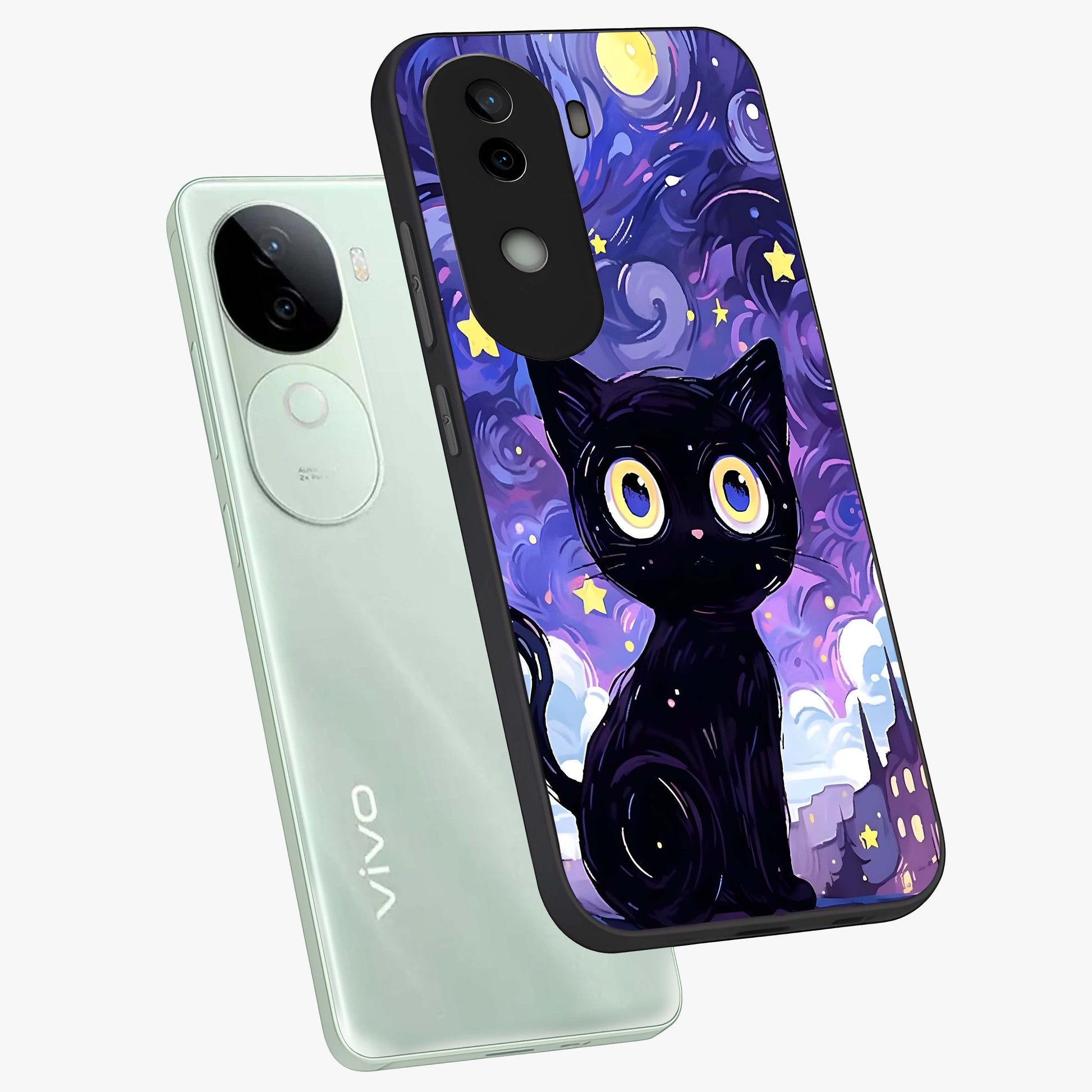 Abstract Cat Art Glass Case displayed in angled mockup highlighting modern abstract cat artwork and sleek glass surface.