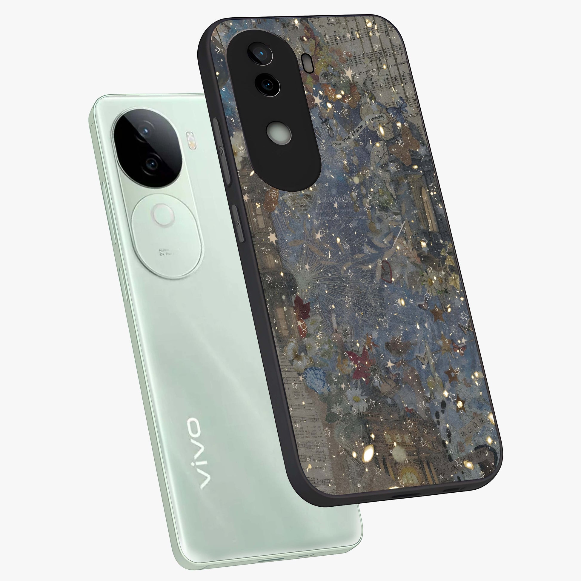 Aesthetic Astrolophia Glass Case displayed in angled mockup highlighting artistic aesthetic elements and smooth glass surface.