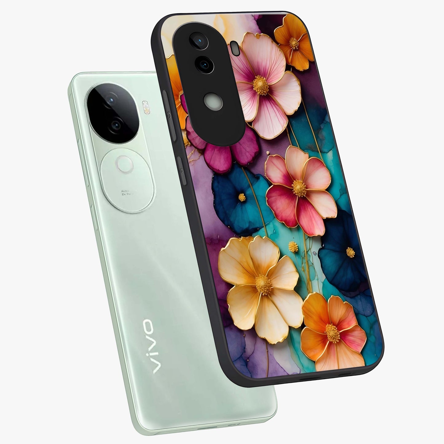 Artlyn Grace Flower Pattern Glass Case displayed in angled mockup highlighting delicate flower pattern design and smooth glass surface.