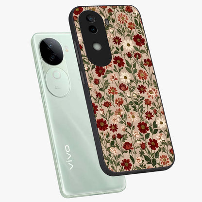 Biege Flower With Leaf Glass Case displayed in angled mockup highlighting minimal floral leaf design and elegant aesthetic.