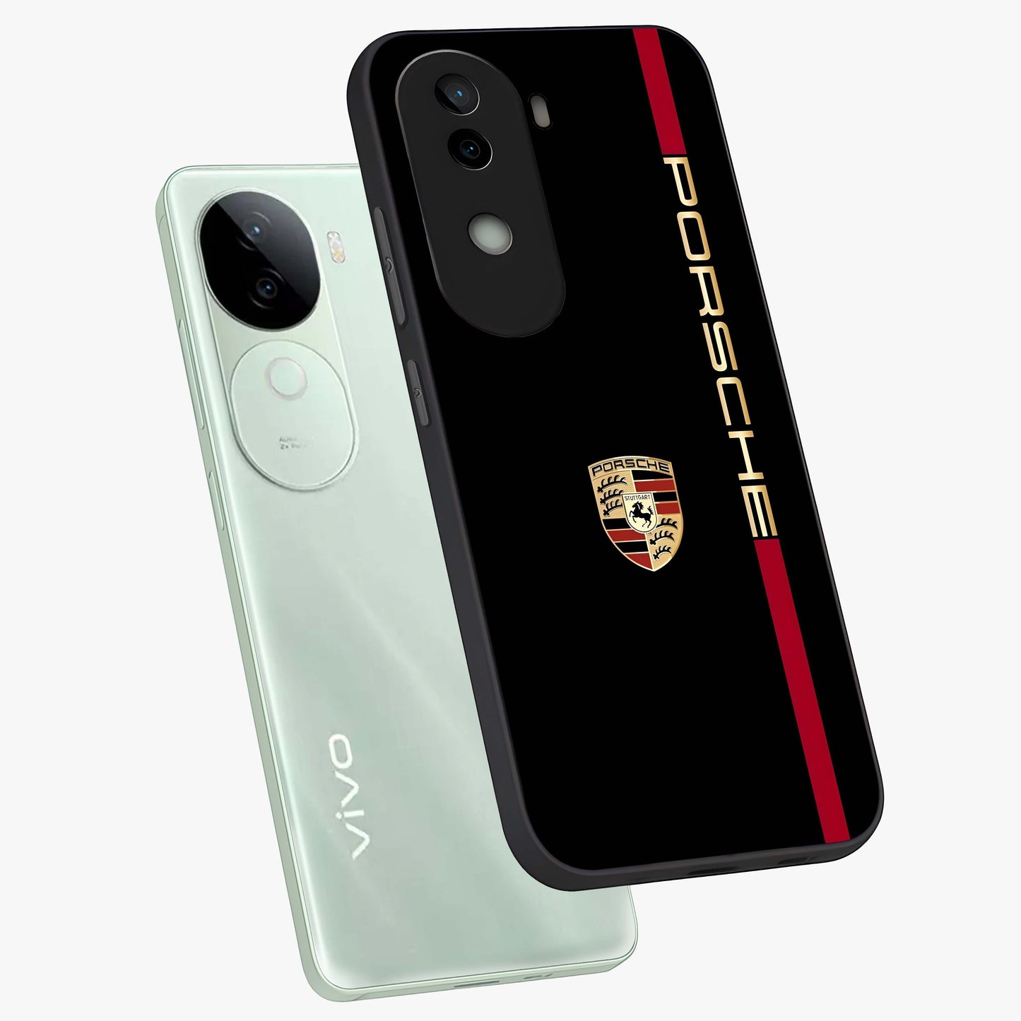 Black Minimal Porsche Glass Case displayed in angled mockup highlighting modern minimal car illustration and clean aesthetic design.