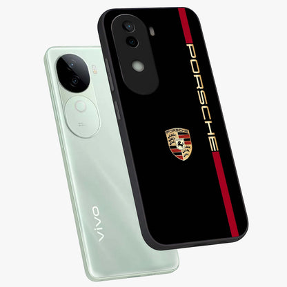 Black Minimal Porsche Glass Case displayed in angled mockup highlighting modern minimal car illustration and clean aesthetic design.