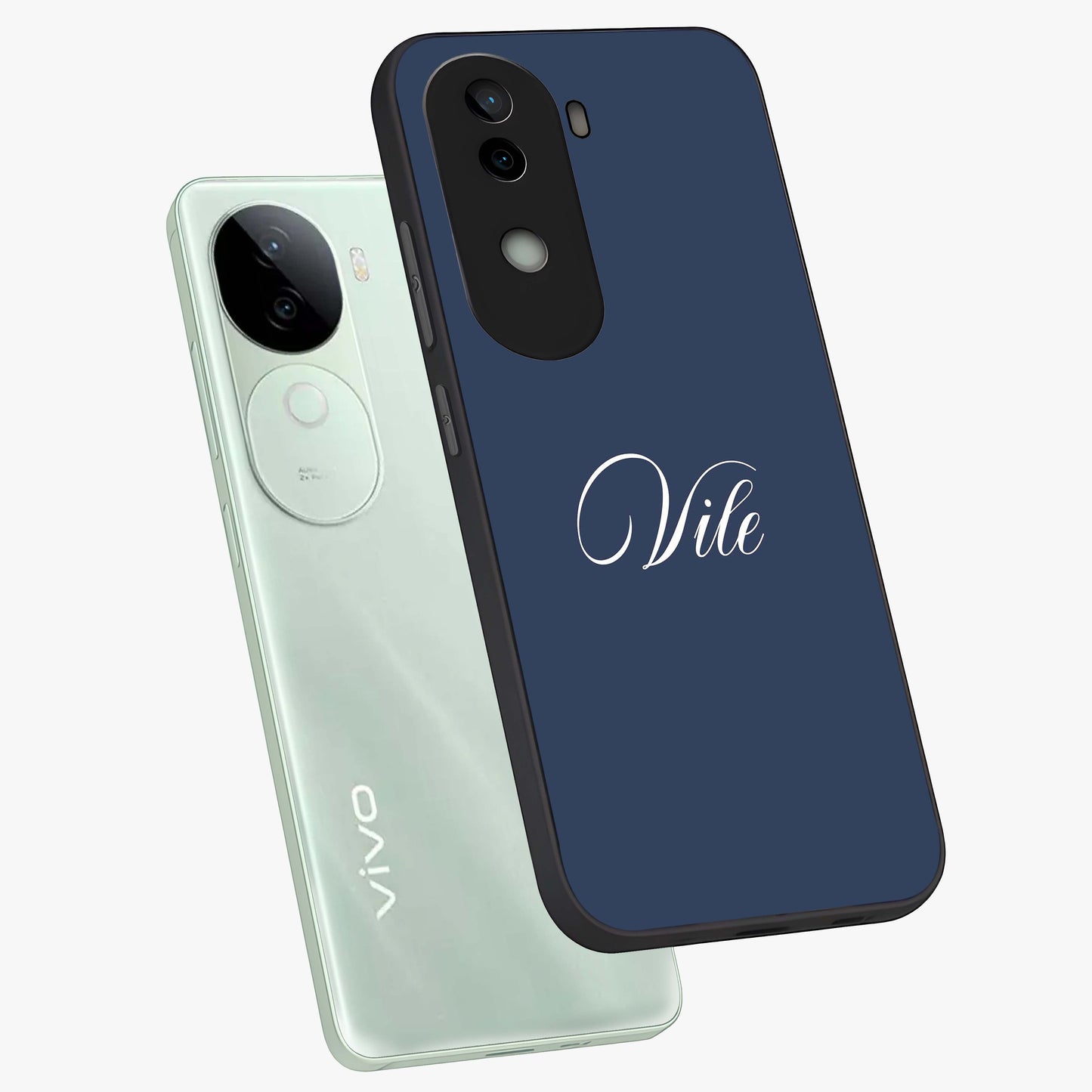 Blue Vintage Floral Pattern Glass Case showing flat back view with elegant vintage floral artwork and glossy glass finish.
