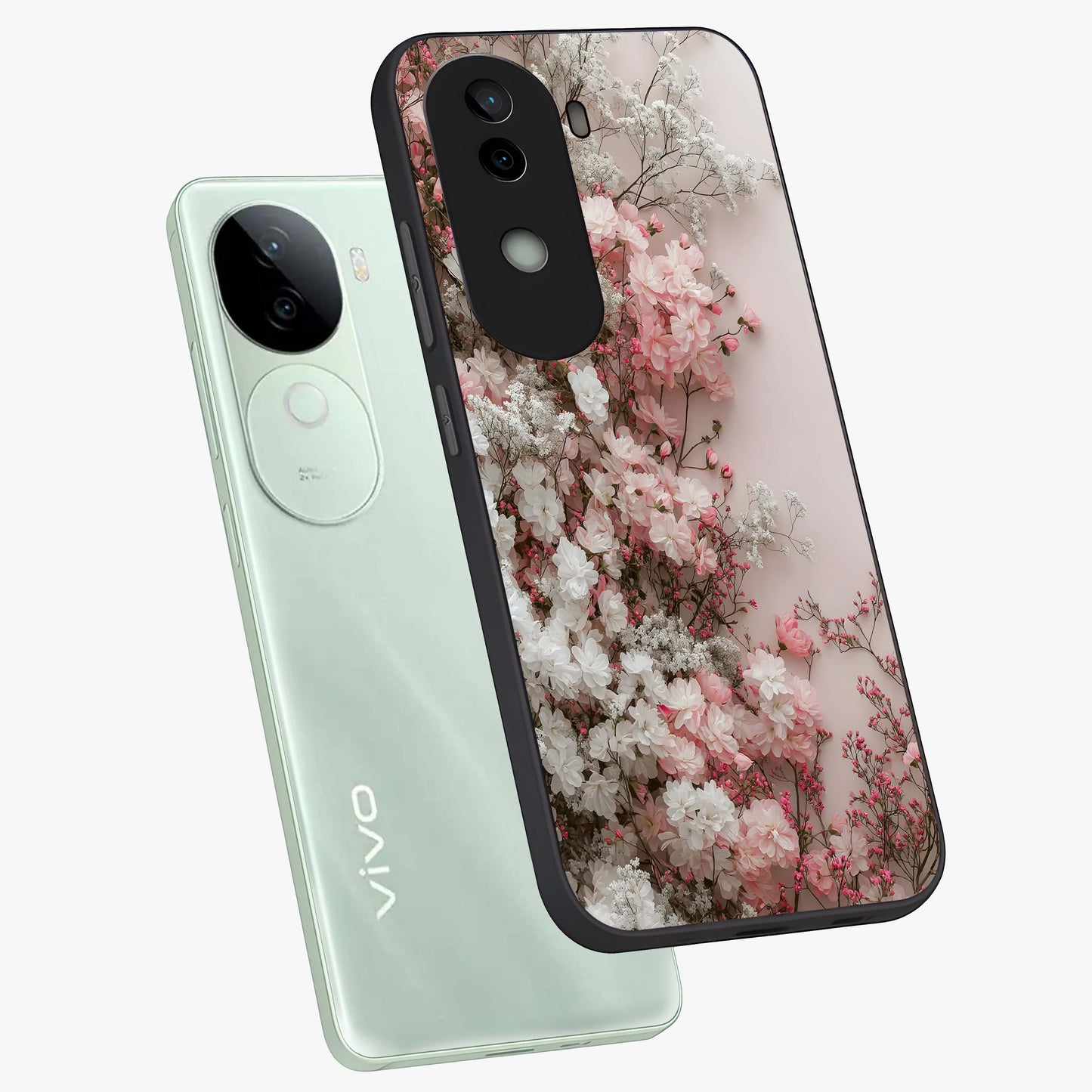 Blush Blossom Cloud Glass Case displayed in angled mockup highlighting soft cloud and blossom design with pastel aesthetic.