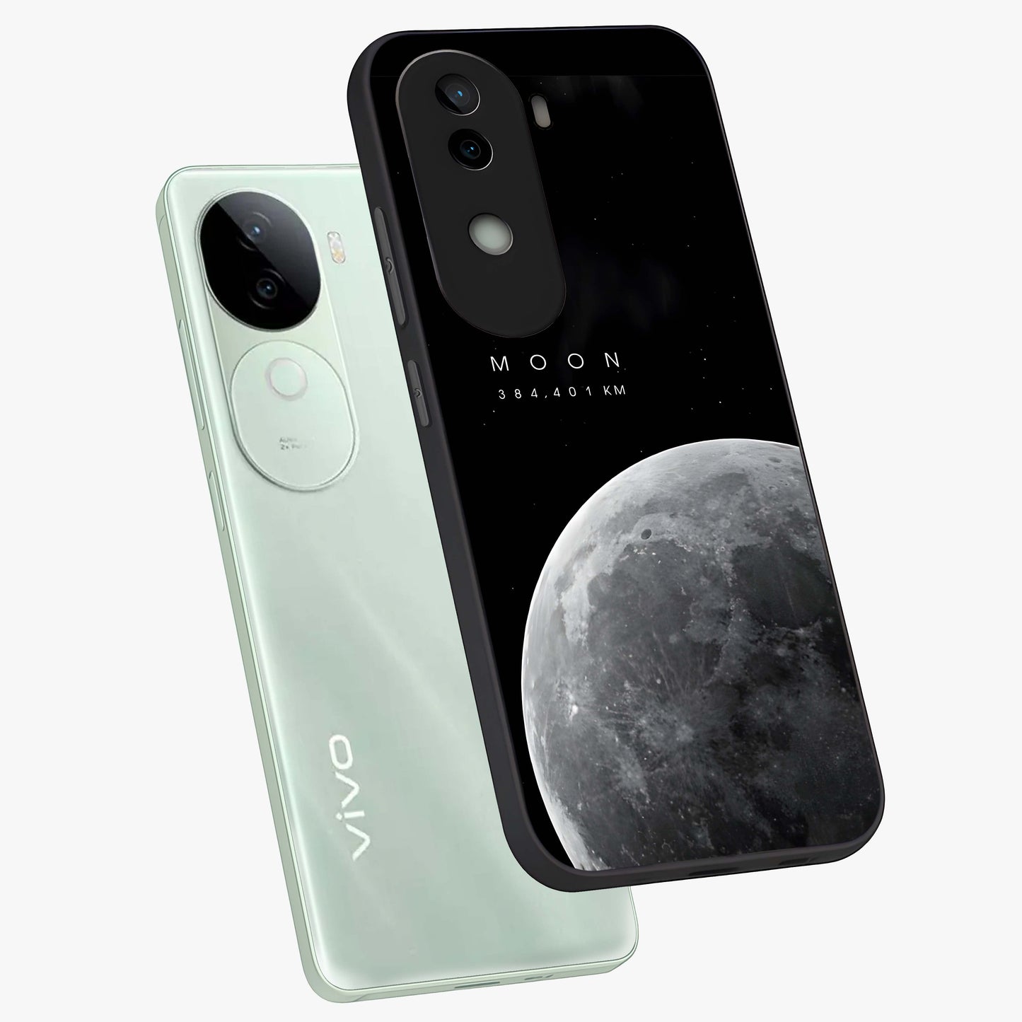 Cosmic Moon Glow Glass Case displayed in angled mockup highlighting celestial moon design with cosmic aesthetic theme.