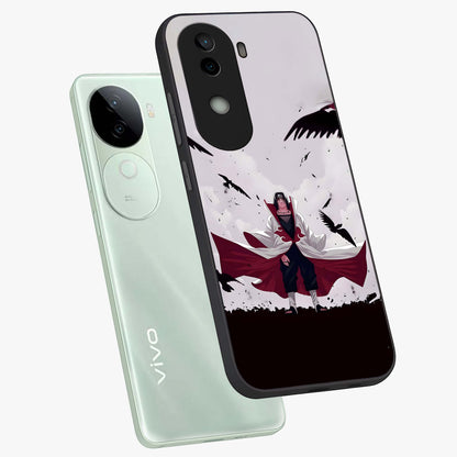 Crimson Crow Ascension Glass Case displayed in angled mockup highlighting powerful crow illustration with dark crimson aesthetic.