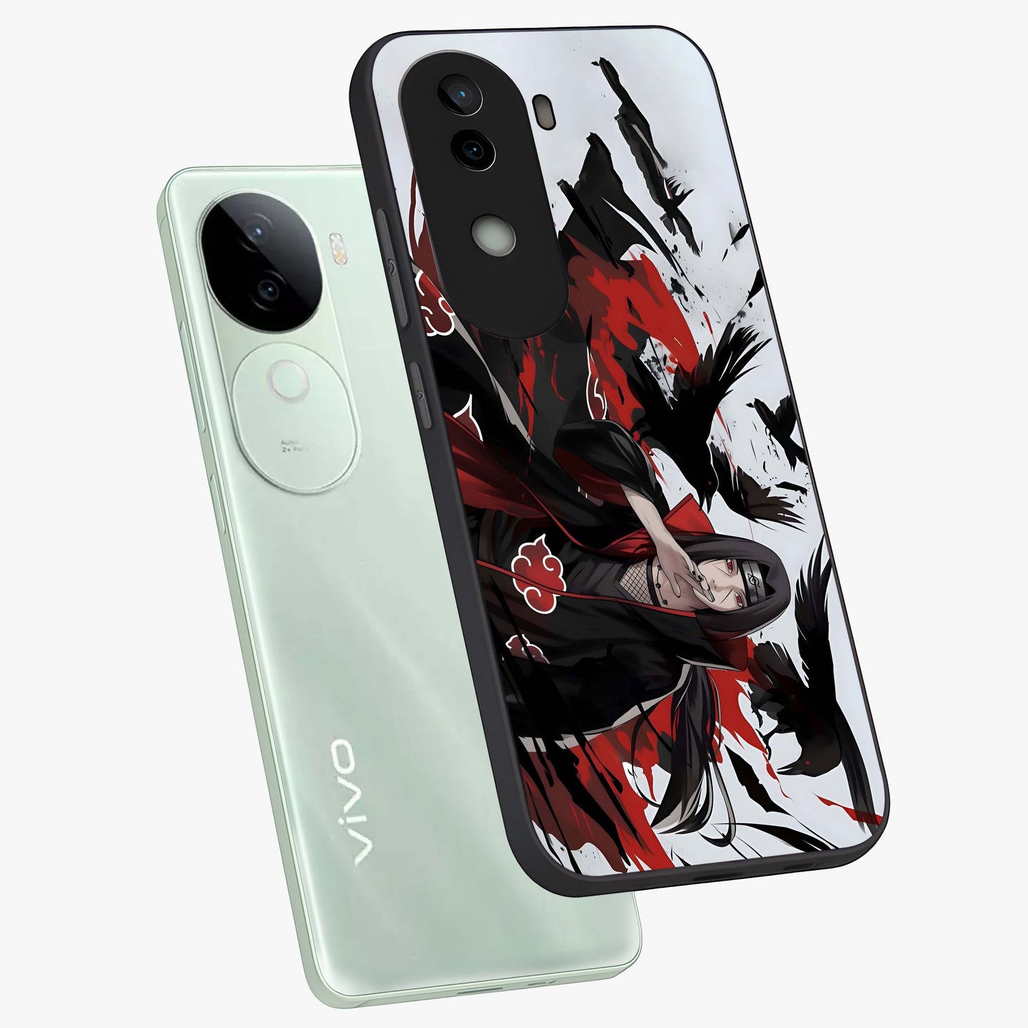 Crimson Crow Illusion Glass Case displayed in angled mockup highlighting mysterious crow graphic with dark aesthetic style.