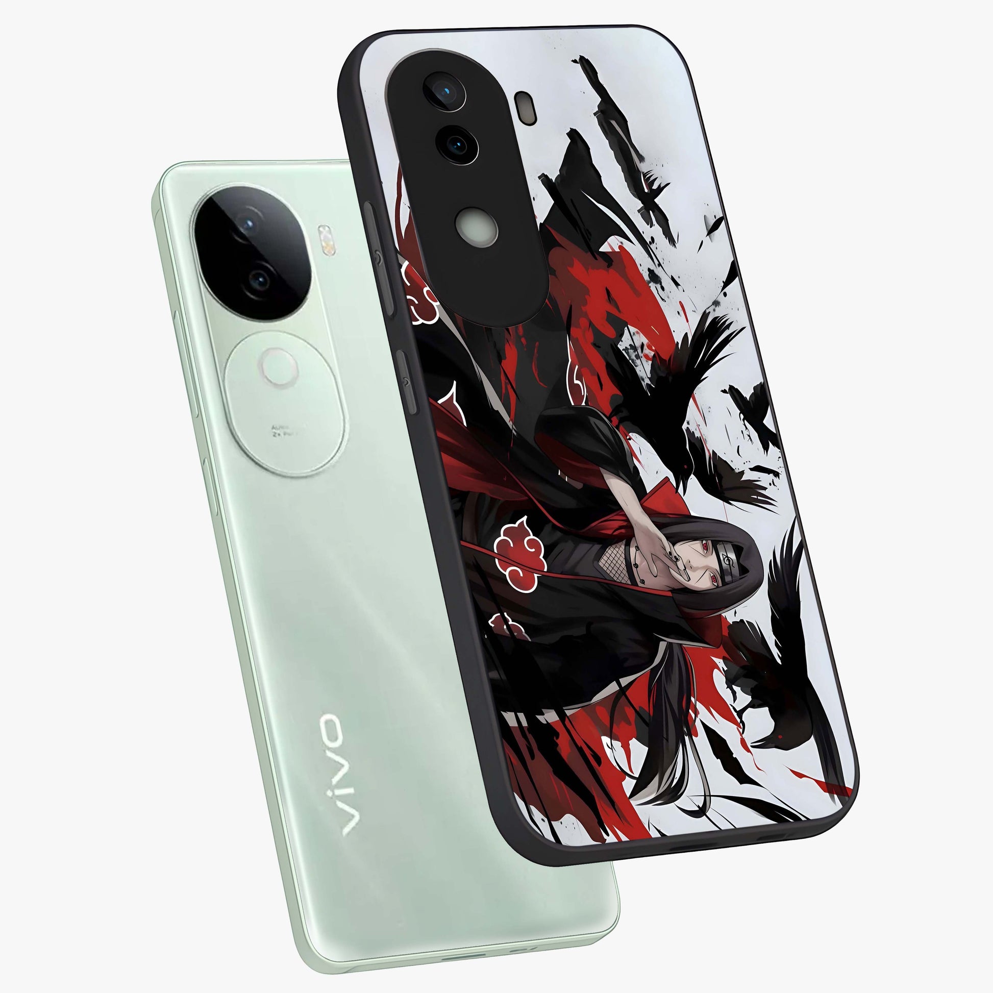 Crimson Crow Illusion Glass Case displayed in angled mockup highlighting mysterious crow graphic with dark aesthetic style.