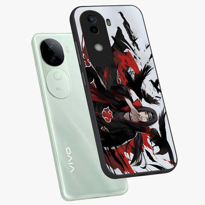 Crimson Crow Illusion Glass Case displayed in angled mockup highlighting mysterious crow graphic with dark aesthetic style.